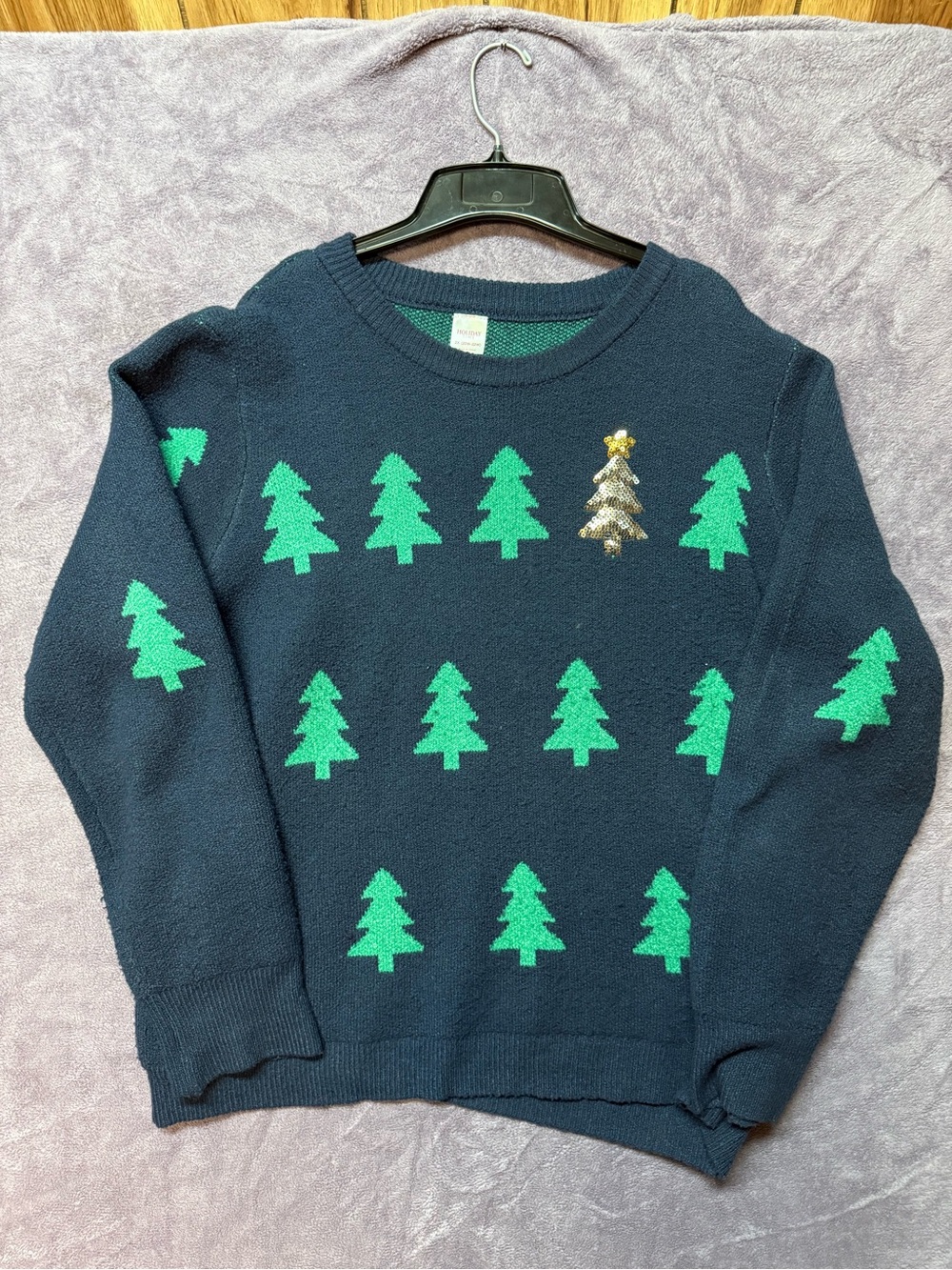 Navy Blue Men's Holiday Tree Knit Sweater